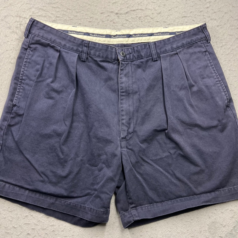 Vintage Polo Ralph Lauren Mens Navy Blue Pleated Chino Shorts Size 40 5819652BAO